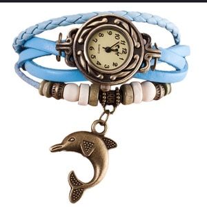 🐬 Sky Blue Weave Wrap Leather Dolphin Bracelet 🐬